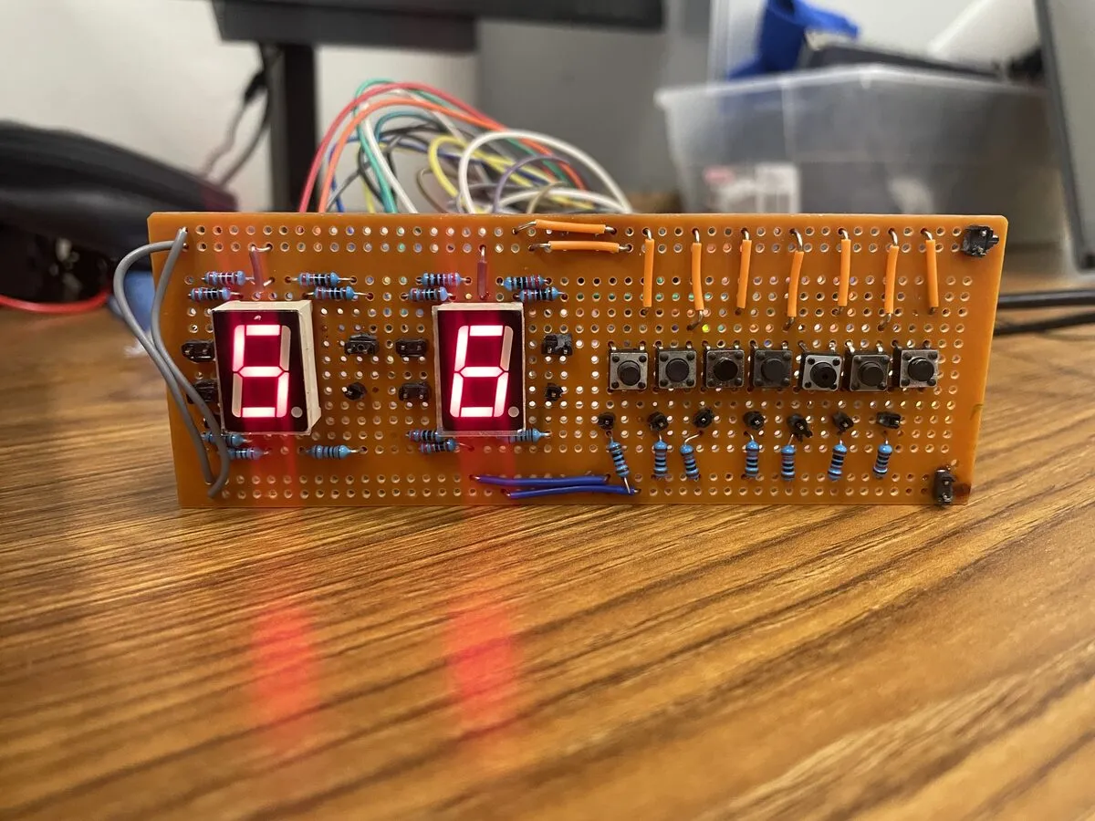 FPGA controller perfboard with seven-segment displays